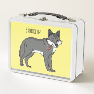 Lunch Box Illustration de dessin animé de loup gris avec pip