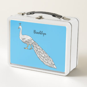 Lunch Box Illustration de dessin animé d'oiseau paon blanc 