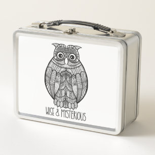 Lunch Box Illustration de hibou mandala noir et blanc avec t