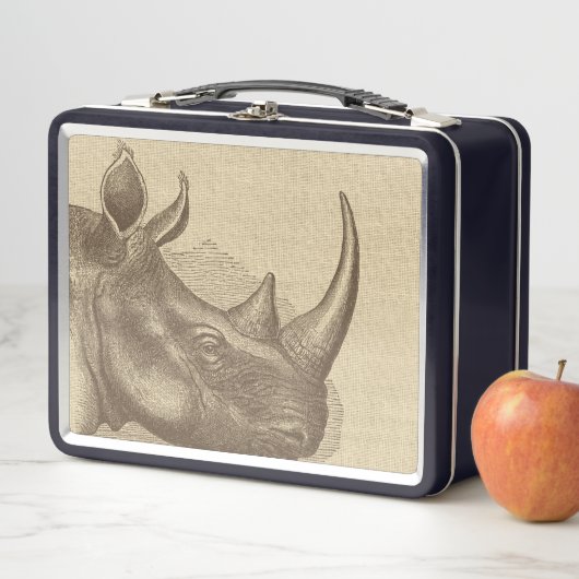 Lunch Box Illustration de Rhino vintage sur Burlap (En situation)