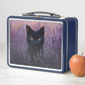 Lunch Box Illustration d'un chat noir dans un champ de lavan (En situation)