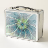 Lunch Box Imaginaire fleuri Moderne Bleu Vert Fractal Fleur (Dos)