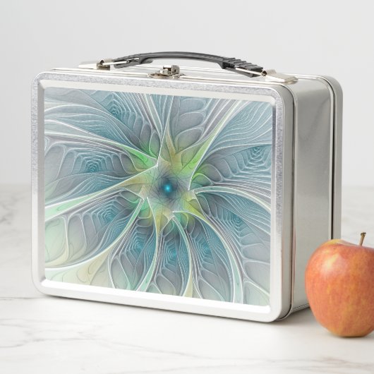 Lunch Box Imaginaire fleuri Moderne Bleu Vert Fractal Fleur (En situation)