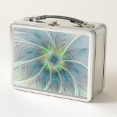 Lunch Box Imaginaire fleuri Moderne Bleu Vert Fractal Fleur (Devant)