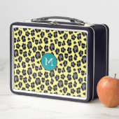 Lunch Box Imprimé léopard jaune et gris monogrammé (En situation)