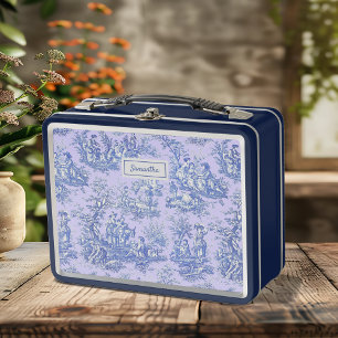 Lunch Box imprimé vintage bleu violet toile de jouy