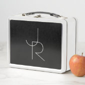 Lunch Box Initiales 2 superposées modernes | Blanc sur Noir (En situation)