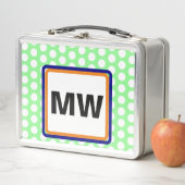 Lunch Box Initiales de monogramme orange vert pois (En situation)