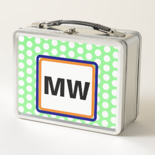 Lunch Box Initiales de monogramme orange vert pois