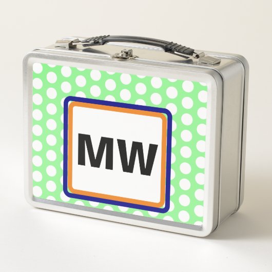 Lunch Box Initiales de monogramme orange vert pois (Devant)