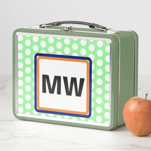 Lunch Box Initiales de monogramme Pointe vert orange (En situation)