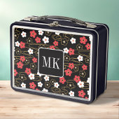 Lunch Box Initiales du monogramme noir Sakura en fleurs