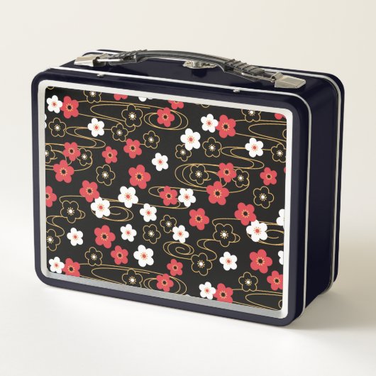 Lunch Box Initiales du monogramme noir Sakura en fleurs (Dos)