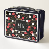 Lunch Box Initiales du monogramme noir Sakura en fleurs (Devant)