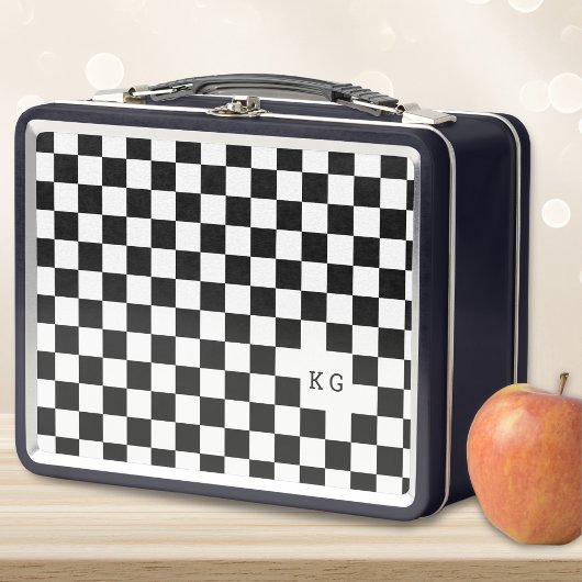 Lunch Box Initiales du Motif de chèques en noir et blanc
