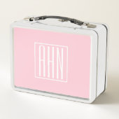 Lunch Box Initiales Monogramme | Blanc Sur Rose Clair (Dos)