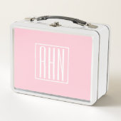 Lunch Box Initiales Monogramme | Blanc Sur Rose Clair (Devant)