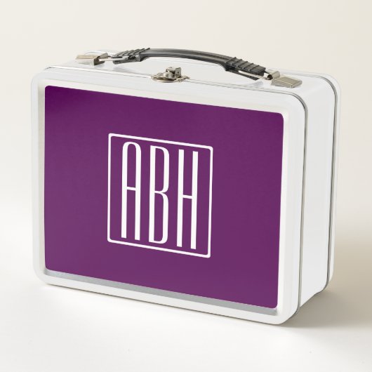Lunch Box Initiales Monogramme | Blanc Sur Violet Foncé (Devant)
