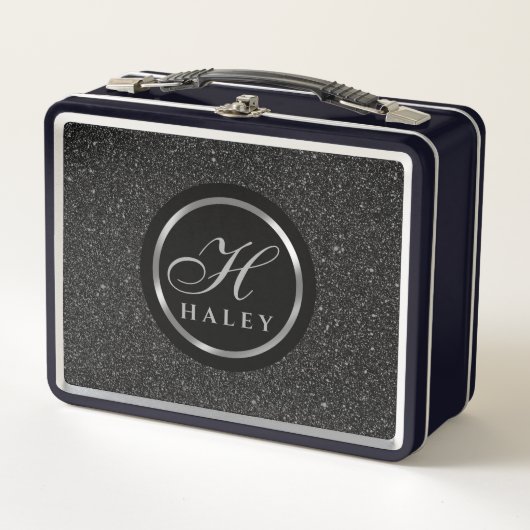 Lunch Box Initiales Monogrammées Paillettes Luxe Noir (Devant)