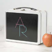 Lunch Box Initiales superposées modernes | Rose Turquoise No (En situation)