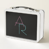 Lunch Box Initiales superposées modernes | Rose Turquoise No (Dos)
