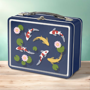 Lunch Box Japonais Koi Fish Pond sur bleu