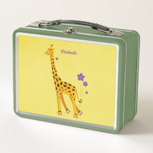 Lunch Box Jaune Drôle Cartoon Giraffe Patinage Nom de la fil