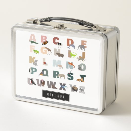 Lunch Box Joli Alphabet ABC Animaux Nom personnalisé École (Devant)