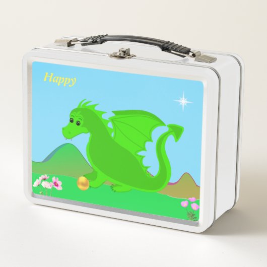 Lunch Box Joli bébé vert dragon, fleurs & étoile (Devant)