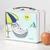 Lunch Box Joli chat Kitty, petit oiseau bleu et soleil (En situation)