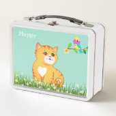 Lunch Box Joli chat tabby heureux & petit oiseau (Devant)