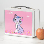 Lunch Box Joli chaton chéri, fleurs et étoile rose (En situation)