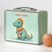 Lunch Box Joli dinosaure portant une écharpe orange (En situation)