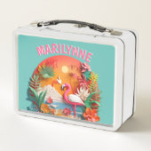 Lunch Box Joli Flamant rose 3D Tropical Kids School (Dos)