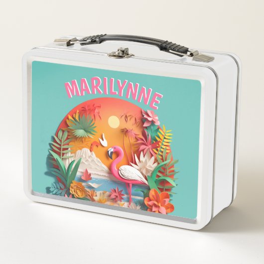 Lunch Box Joli Flamant rose 3D Tropical Kids School (Devant)