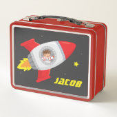 Lunch Box Joli Garçon Astronaute Dans La Fusée Spatiale Nom (Dos)