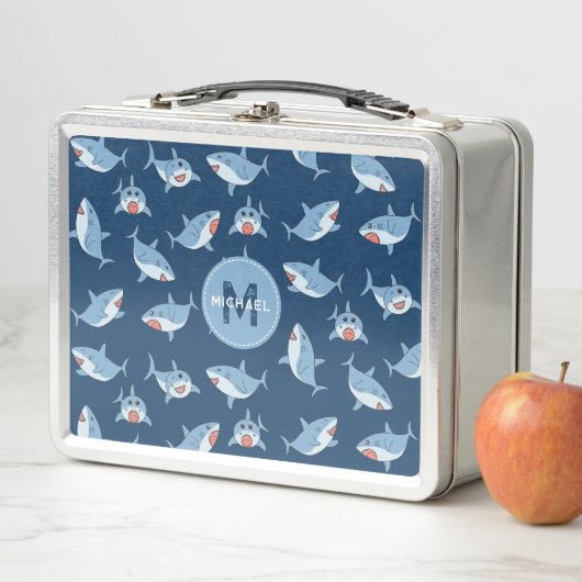 Lunch Box Joli grand requin blanc Motif Océan Monogramme (En situation)