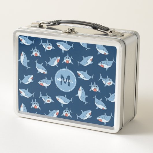 Lunch Box Joli grand requin blanc Motif Océan Monogramme (Devant)