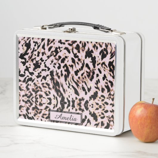 Lunch Box Joli Imprimé Léopard Rose Gold personnalisé Fille (En situation)