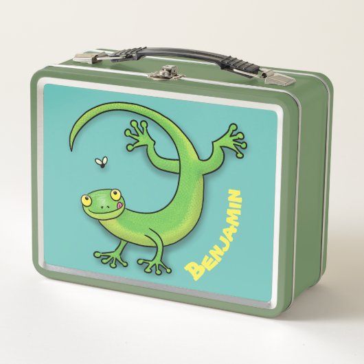 Lunch Box Joli lézard vert gecko avec dessin animé (Devant)