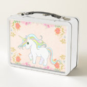 Lunch Box Joli licorne et fleurs sur rose clair (Dos)