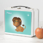 Lunch Box Joli lion et étoile sur bleu turquoise clair (En situation)