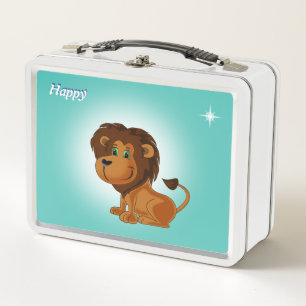 Lunch Box Joli lion et étoile sur bleu turquoise clair