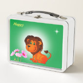 Lunch Box Joli lion, fleurs et étoile sur vert (Devant)