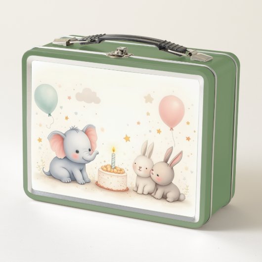 Lunch Box Joli message d'anniversaire avec des amis animaux (Devant)