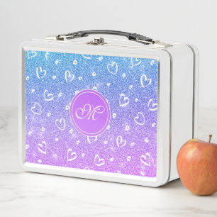 Lunch Box Joli Monogramme de Cœurs Pailletés Rose Violet pou