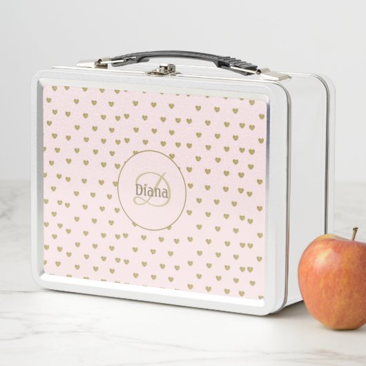 Lunch Box Joli Monogramme moderne rose avec nom (En situation)