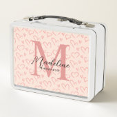 Lunch Box Joli Motif de coeur rose brossé Monogramme (Dos)