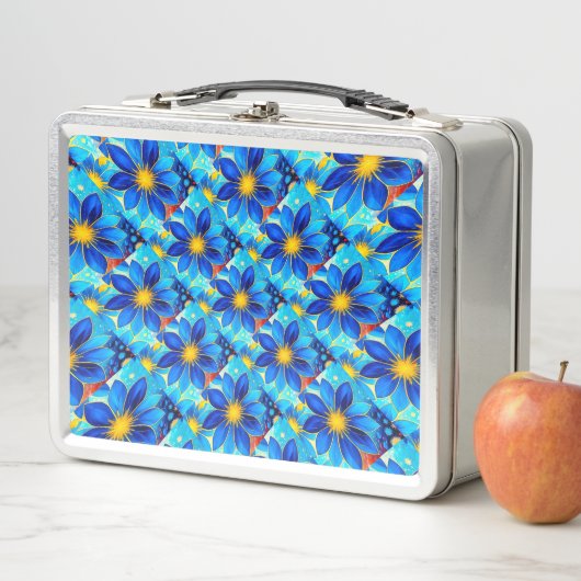 Lunch Box Joli Motif de Fleurs Bleues (En situation)