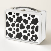 Lunch Box Joli Motif de vache noir et blanc moderne Monogram (Devant)